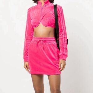 NWT Jeremy Scott Adidas Originals JS Track Crop Top Jacket Velour Solar Pink L